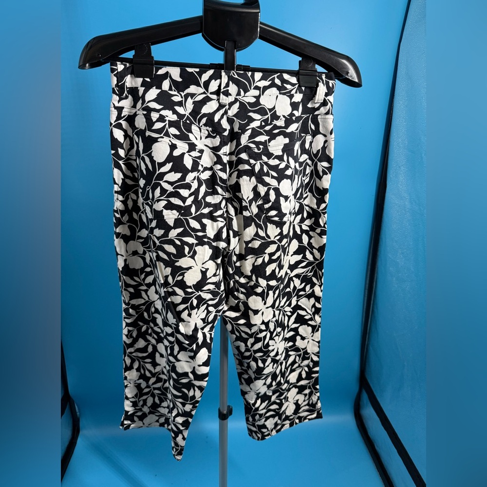Black & White Floral Capri Pants 10 Ralph Lauren Casual Hawaiian